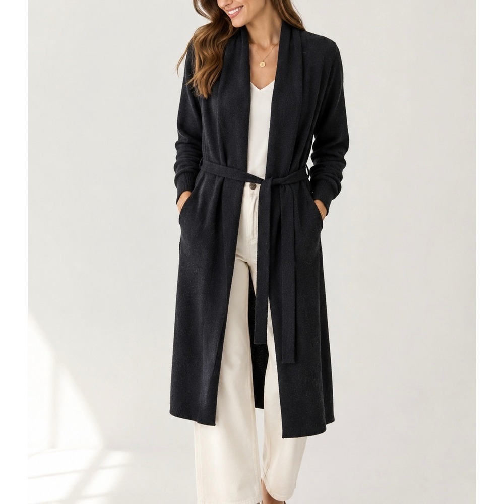 Vince 100% Cashmere‎ Long Belted Cardigan Black XS